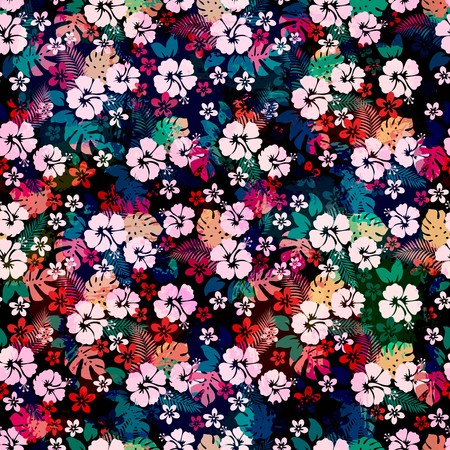 Hawaiian tropical floral seamless pattern for backgrounds or fabric print.のイラスト素材