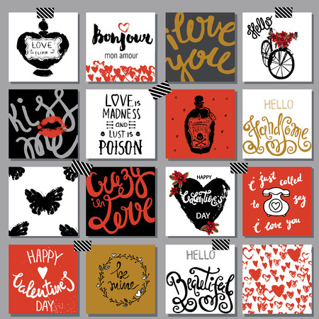 Big collection printable cards for different romantic, love projects.のイラスト素材