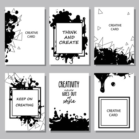 Printable Collection of Creative Freehand Cards. Hand Drawn Textures. Quote template.のイラスト素材
