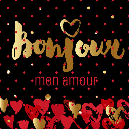 Stylish hand drawn typography card, placard, poster. Paris, France romantic retro background with slogan. Hello, my love sign.のイラスト素材