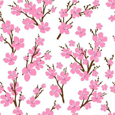 Seamless pattern with cherry blossoms. Spring endless background.のイラスト素材