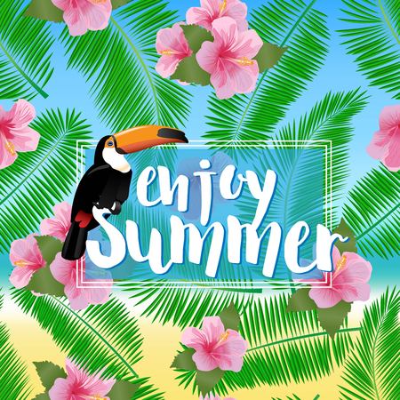 Tropical exotic vacation background with palm and slogan.のイラスト素材