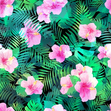 Colorful seamless pattern with pink flowers for different uses.のイラスト素材