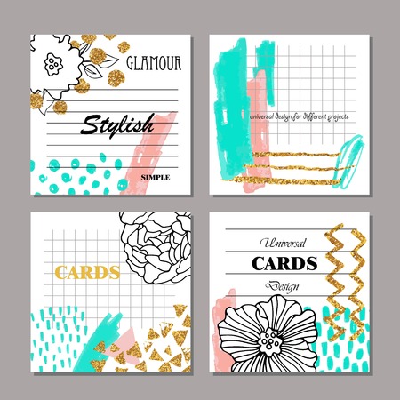 Set of hand drawn creative universal cards, posters, brochures, flyers. Wedding, anniversary, birthday, Valentine's day, party, invitation, business design.のイラスト素材