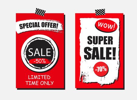 Set of sale creative stickers with place for your text, information, message. Super sale backgrounds, banners.のイラスト素材