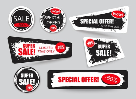 Set of sale creative stickers with place for your text, information, message. Super sale backgrounds, banners.のイラスト素材