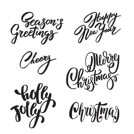 Set of Christmas and New Year design lettering. XMAS wishes. Hand drawn signs for greeting card, invitation.のイラスト素材
