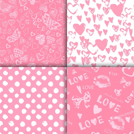 Set of Valentines Day seamless patterns. Pink endless backgrounds with hearts.のイラスト素材
