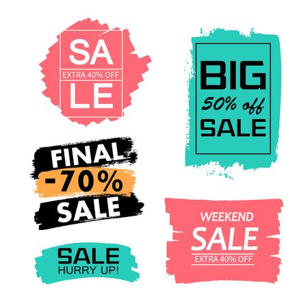 Set of creative sale grunge banners, frames, stickers, backgrounds. Hand drawn textures and design elements. Place for text, information, quote.のイラスト素材