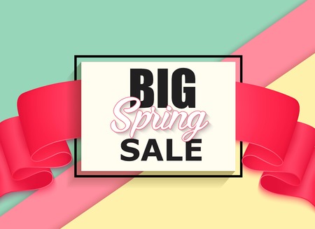 Sale banner with pink realistic ribbon.のイラスト素材