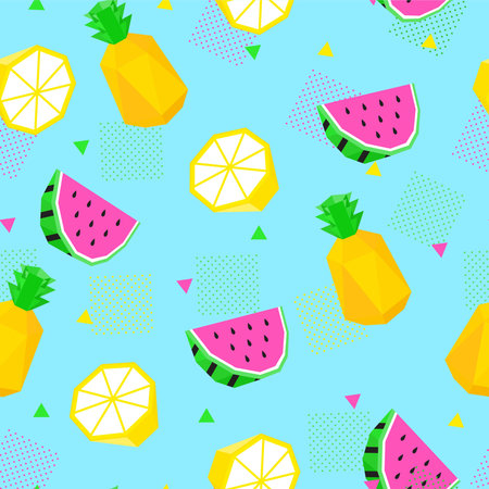 Summer seamless pattern watermelon, pineapple.