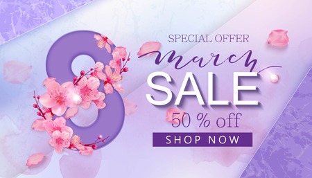 8 march sale banner with heart and sakuraのイラスト素材