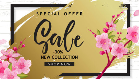 Spring Sale Vector Illustration. Banner With Cherry Blossoms.のイラスト素材