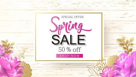 Spring Sale Vector Illustration. Banner With Cherry Blossoms.のイラスト素材