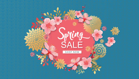 Spring Sale Vector Illustration. Banner With Cherry Blossoms.のイラスト素材