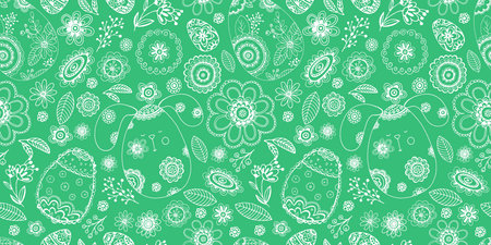 Happy Easter doodle seamless pattern with egg, flower, rabbitのイラスト素材