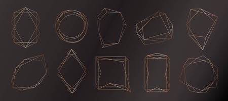 Gold collection of geometric frame. Decorative element for logo, branding, card, invitation. Luxury, art deco style for wedding invitation.のイラスト素材