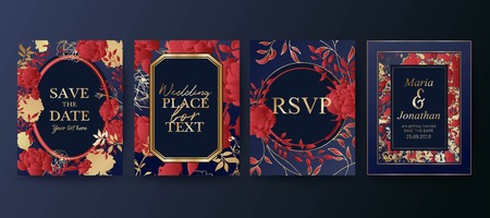 Set of elegant brochure, card, background, cover, wedding invitation. Floral arrangements. Save the date.のイラスト素材