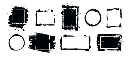 Vector black paint, ink frames, grunge dirty texture. Hand drawn artistic design element, box, qoute box or background for text.のイラスト素材