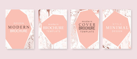 Luxury brochure, cover, wadding card template. Rose gold marble texture.のイラスト素材