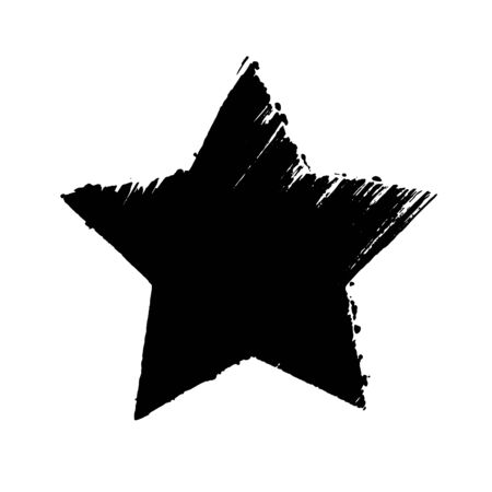 Grunge textured black star. Hand drawn design element.のイラスト素材