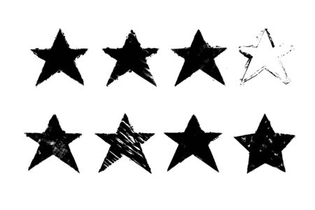 Grunge textured black star. Hand drawn design element.のイラスト素材