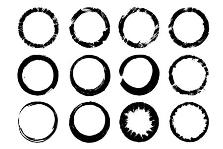 Black grunge circle. Round hand drawn shape.のイラスト素材