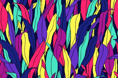 Seamless pattern with bright colorful leaves. Endless background. Creative stylish wallpaper.のイラスト素材
