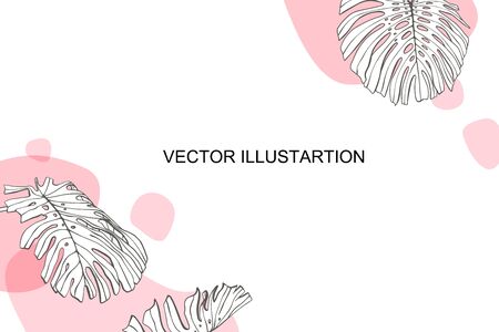 Vector background with abstarct shapes and palm leaves, monstera. Minimal elegant modern design.のイラスト素材