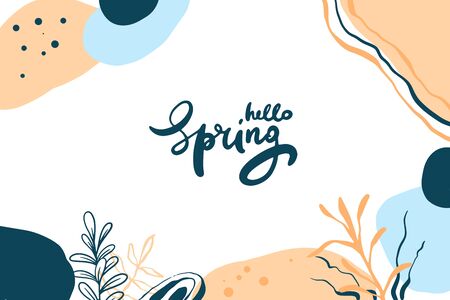 Hello Spring nad drawn background with abstarct shapes.のイラスト素材