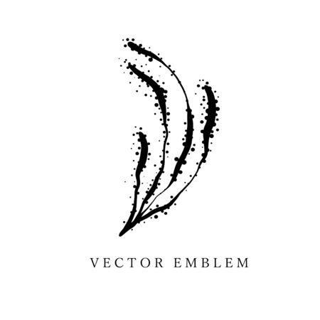 Hand drawn black contour seaweed. Outline, cartoon, tattoo design with dots, spary texture.のイラスト素材