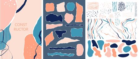 Set of abstract shapes, torn paper elements, art design forms for creating cards, compositions, backgrounds.のイラスト素材