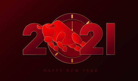 Happy Chinese New Year background, card, innvitation. 2021 year of the bull paper art style.