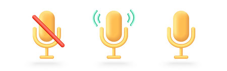 3d rendering microphone icon. Yellow voice vector icon. Sound, record, podcast symbol.の写真素材