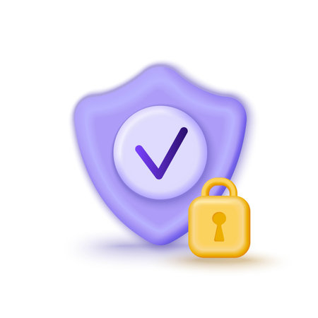 3d vector icon of shield and lock. Security guaranteed, safe payments, transactionsのイラスト素材