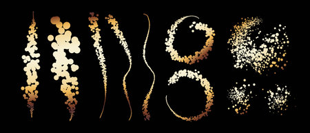 Set of articstic creative brushes, lines with dotts, spaltters circle spots, drops.のイラスト素材