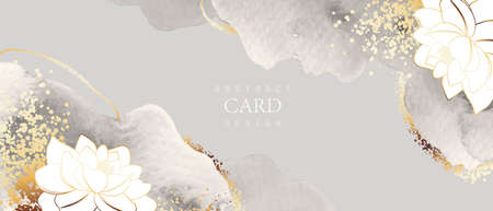 Luxury botanical composition. Spring design in white, grey and golden shades. Watercolor flowers, plants, leaves.のイラスト素材