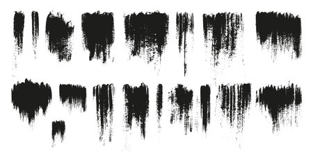 Set of black paint, ink brush strokes, boxes, frames, lines, smudges. Vector dirty, grunge artistic design elements, backgrounds, textures.のイラスト素材
