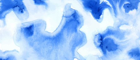 Blue watercolor abstract background, form, design element. Colorful hand painted texture, wash. Abstract clouds, sea, water texture.のイラスト素材