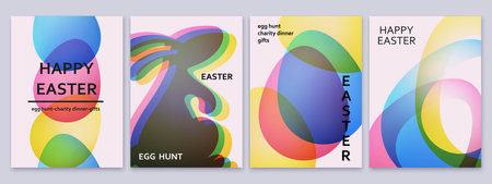 Easter card design. Bright colorful eggs. Vector holiday cards, banners, covers.のイラスト素材