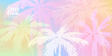 Summer exotic background. Different palm leaves. Tropical foliage. design for card, cover, banner, wallpaper.のイラスト素材