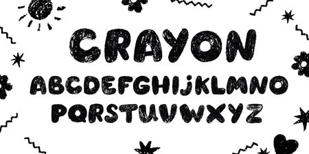 Cute crayon hand drawn letters. Kid font. ABC. School alphabet with chalk texture.のイラスト素材