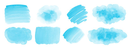 Blue watercolor abstract background, form, design element. Colorful hand painted texture, wash. Abstract clouds, sea, water texture. Brush stroke, spot.のイラスト素材