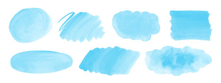 Blue watercolor abstract background, form, design element. Colorful hand painted texture, wash. Abstract clouds, sea, water texture. Brush stroke, spot.のイラスト素材