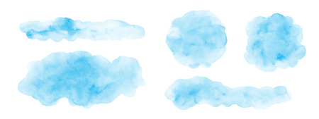 Blue watercolor abstract background, form, design element. Colorful hand painted texture, wash. Abstract clouds, sea, water texture. Brush stroke, spot.のイラスト素材