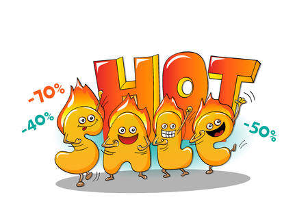 Funny characters of sale: hot letters on white backgroundのイラスト素材