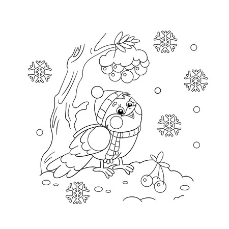 Coloring Page Outline Of a funny bird in winterのイラスト素材