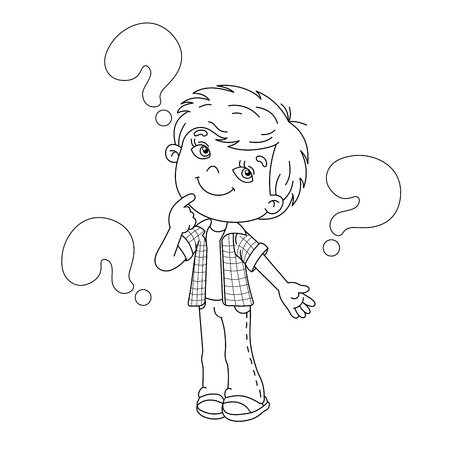 Coloring page outline of cartoon Boy with the big questionsのイラスト素材
