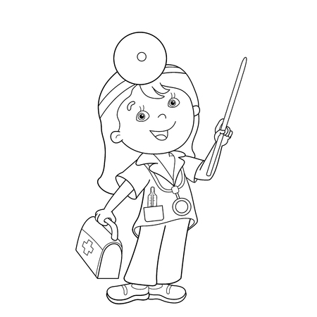 Coloring Page Outline Of cartoon doctor with first aid kit. Profession. Medicine. Coloring book for kidsのイラスト素材