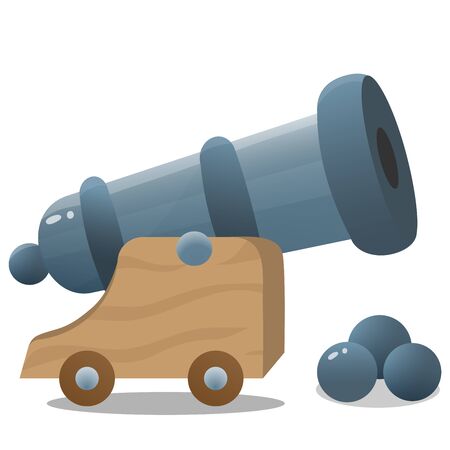 Color image of cartoon cannon on a white background. Pirate gun. Decorative element for pirate party for kids. Vector illustration.のイラスト素材